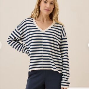 PACT Organic Cotton Striped Sweater Top V Neck